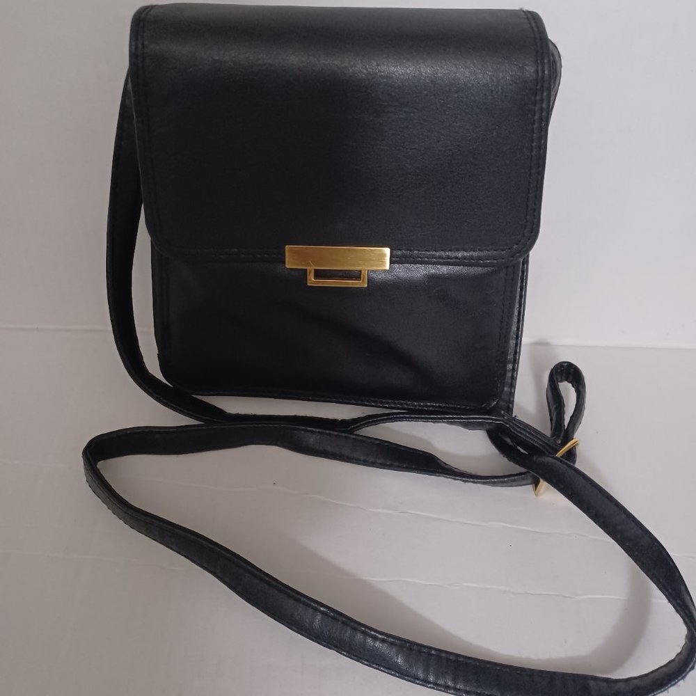 CROFT & BARROW GENUINE LEATHER  CROSSBODY HANDBAG BLACK